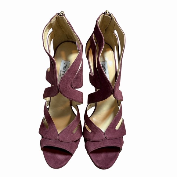 Jimmy Choo Women's Suede‎ Sandal High Heels Burgandy Size 40.5 Designer Luxury - Picture 4 of 15